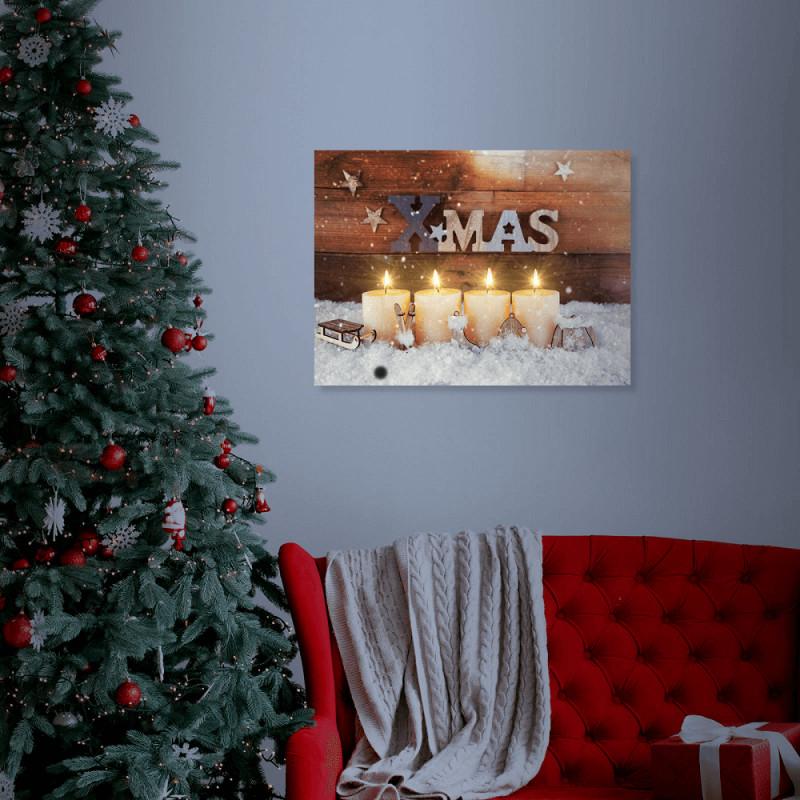 Karácsonyi témájú LED fali hangulatkép, 40x30 cm